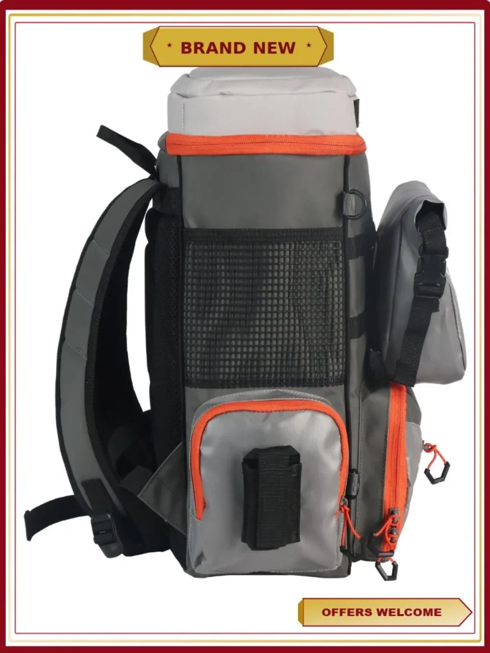 Fishing Tackle Backpack with Organizer Pockets and Trays, Grey - X-Pro 3700